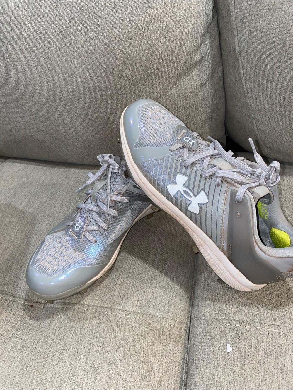 Under Armour Light Gray Baseball Cleats with White Logo